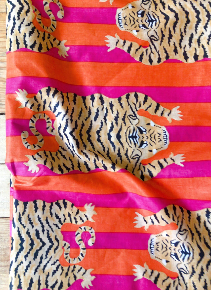 Voile de coton indien coupon rayures et tigres tendance