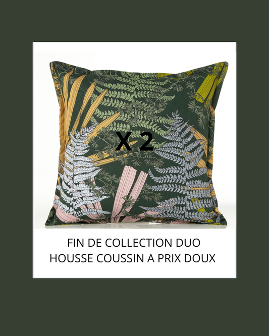 Duo de coussin carré  60X60 CM feuillage kaki