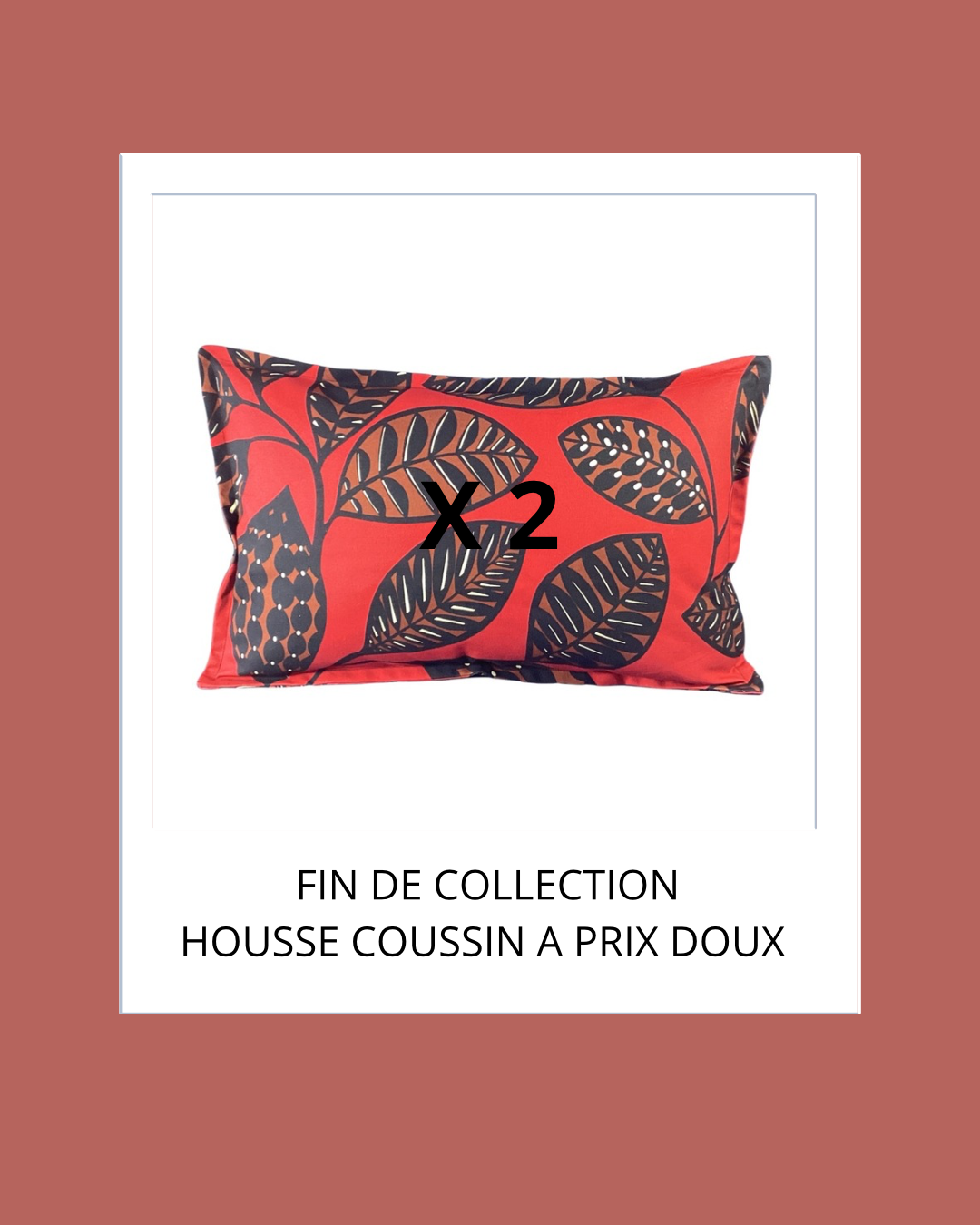 Duo housse de coussin rectangulaire  60X40 CM feuilles fond rouge