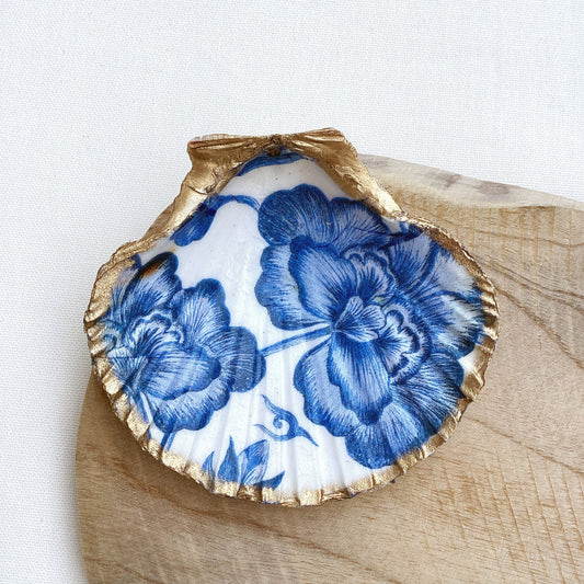 Coquille saint Jacques décoratif - vidé poche - Porte bijoux Motifs fleurs vintage 1