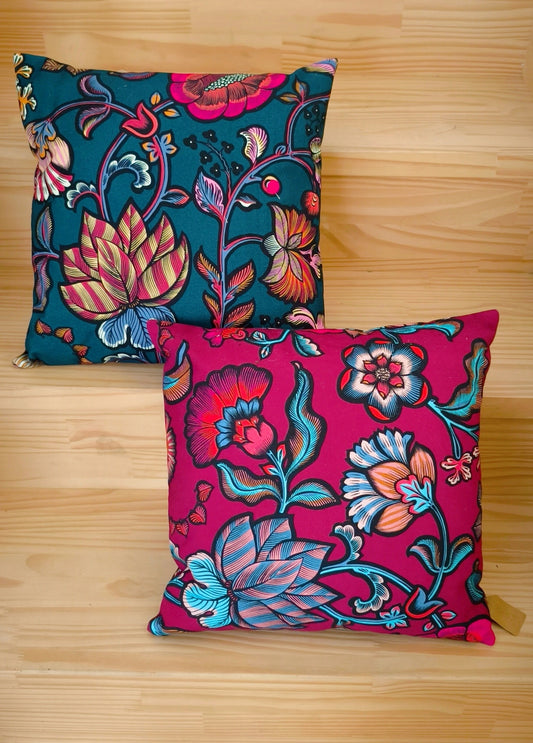 Coussin décoratif en coton 40x40 déhoussable avec zip et lavable en machine Motif fleuri tissu assortis