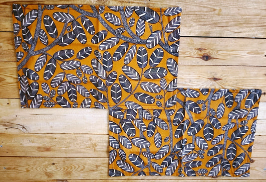 Housses de coussin deco feuille graphique fond orange curry déhoussable 