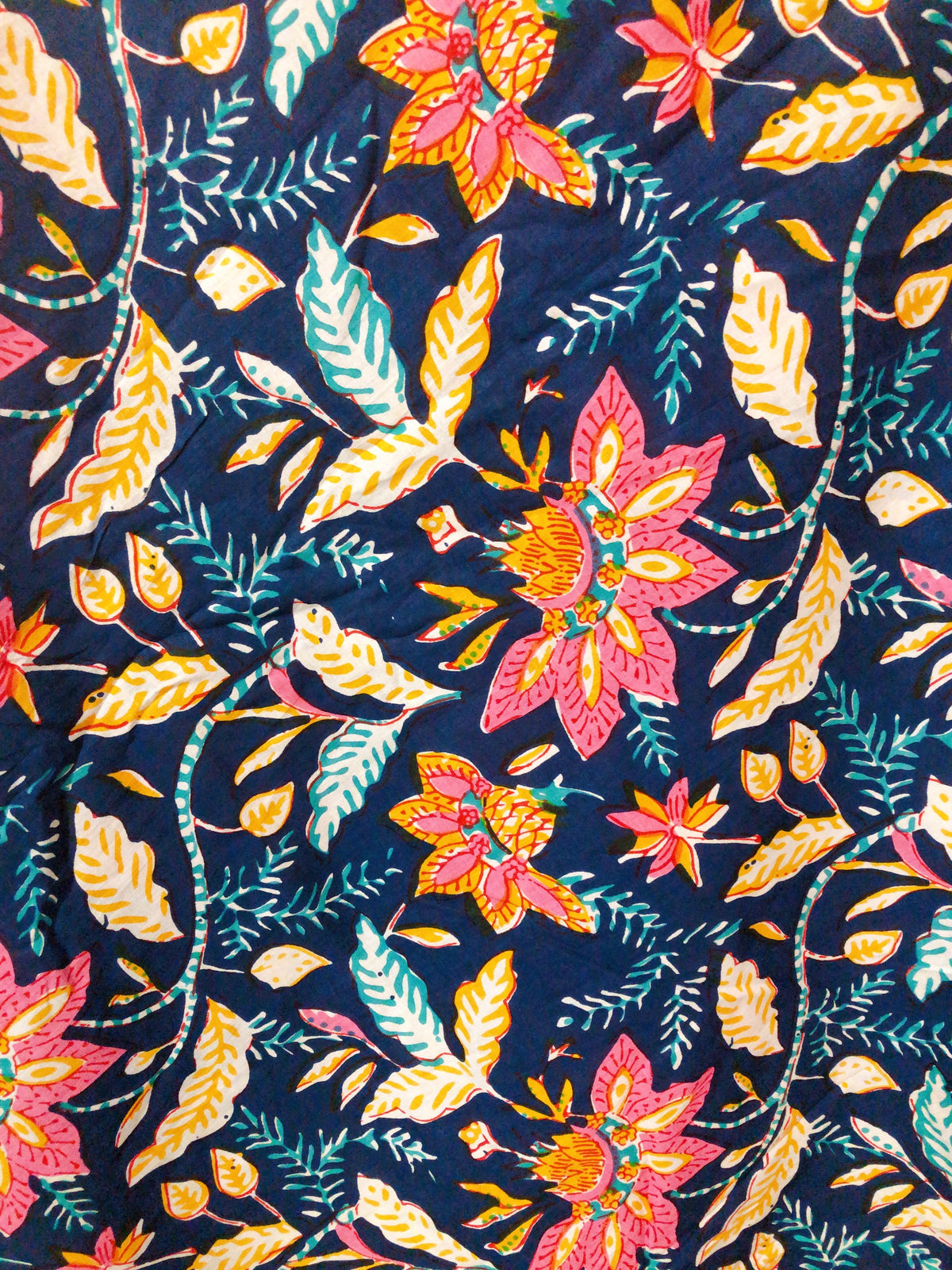 Coupon voile de coton indien 2m x1m10 fond bleu nuit