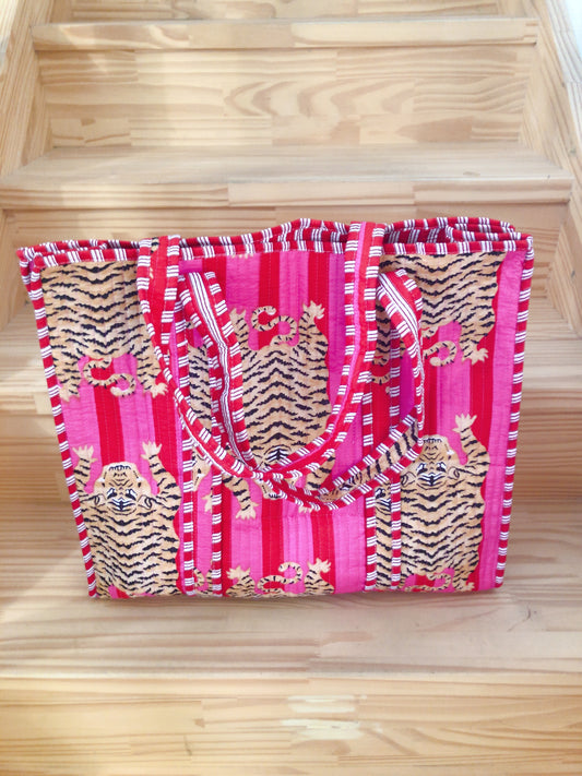 Sac tot bag indien coton matelassé rayures et tigres