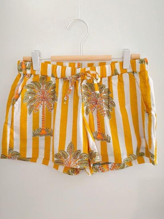 Short ZELIE rayures moutarde motifs palmiers taille S/M