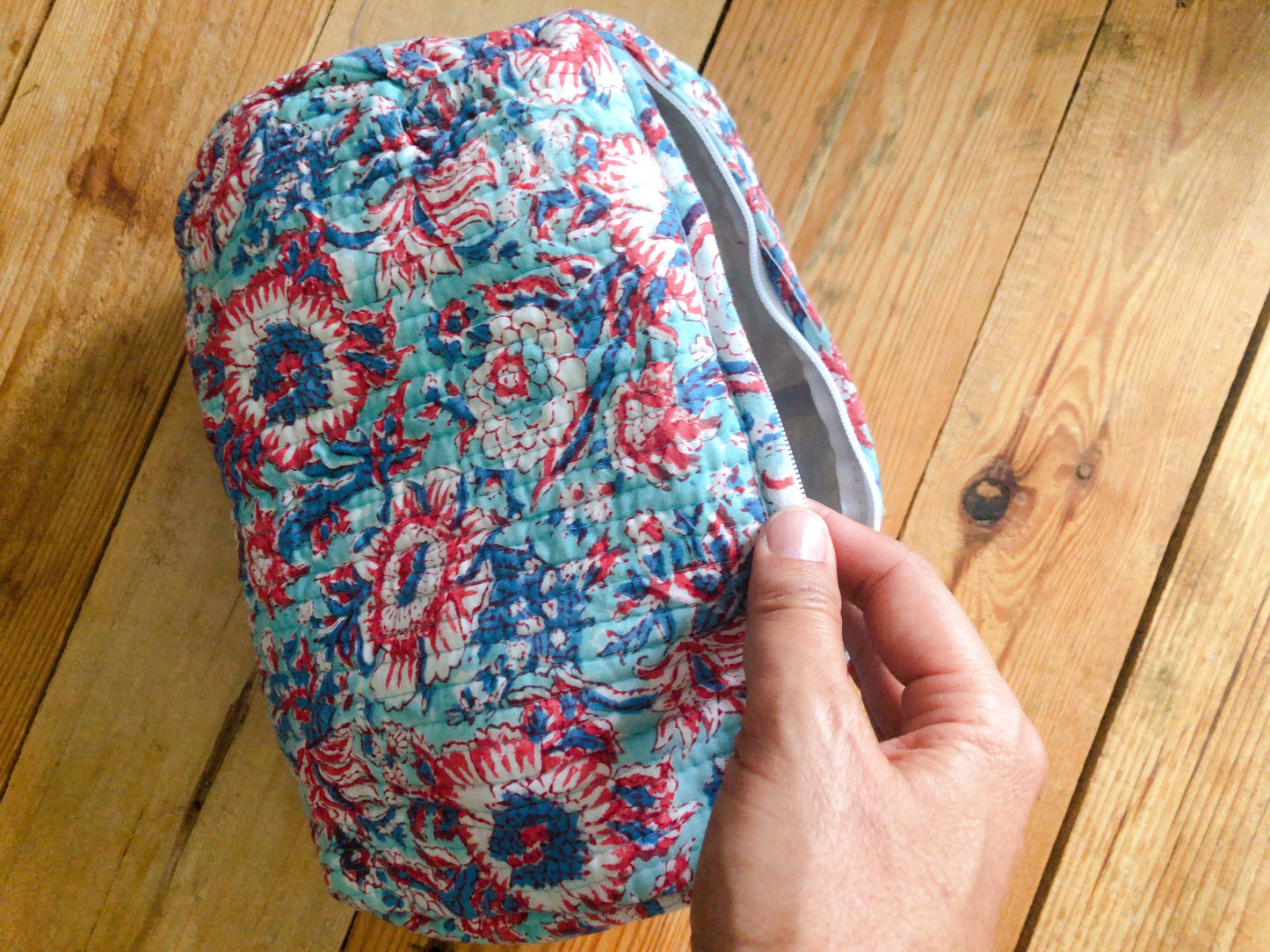 Trousse maquillage coton indien  matelassée intérieur étanche