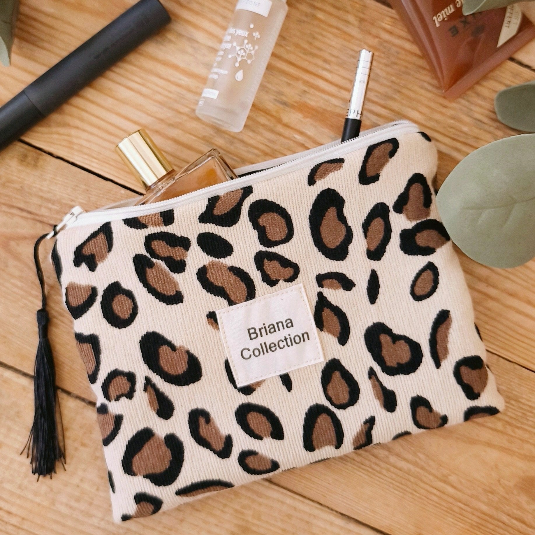 Pochette beauté GRAOU velours côtelé et uni fermeture zip doublure ouatine 