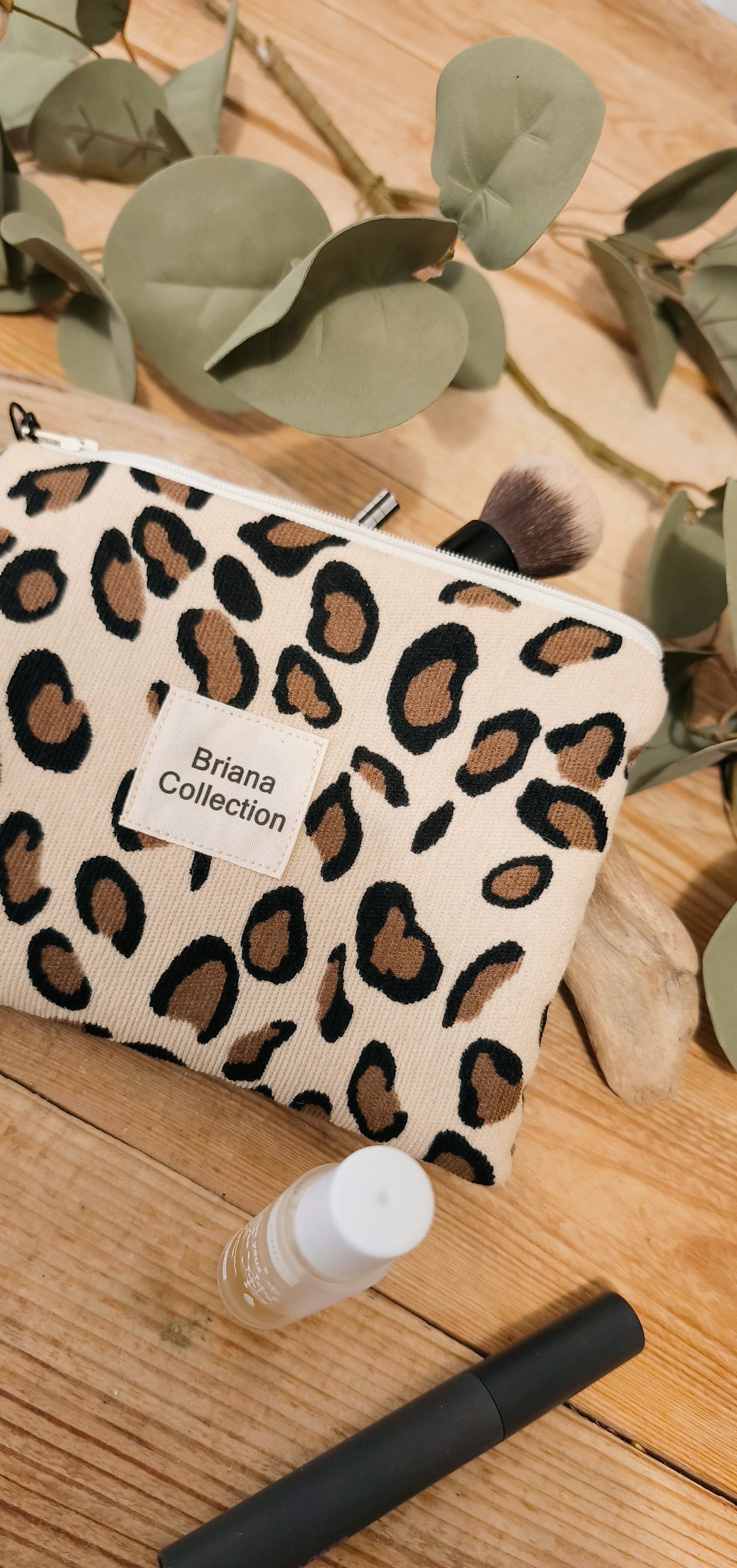 Pochette beauté GRAOU velours léopard et uni au dos fermeture zip 