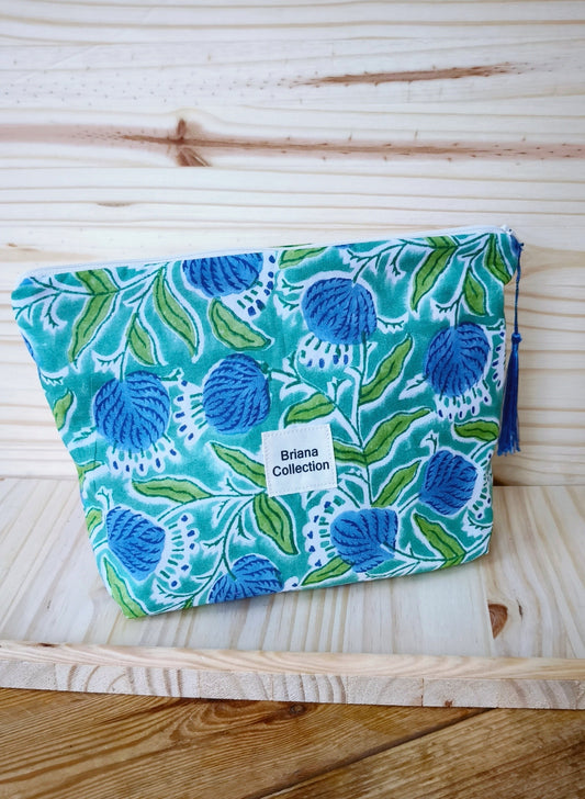 Pochette beauté trapèze en coton indien avec zip 