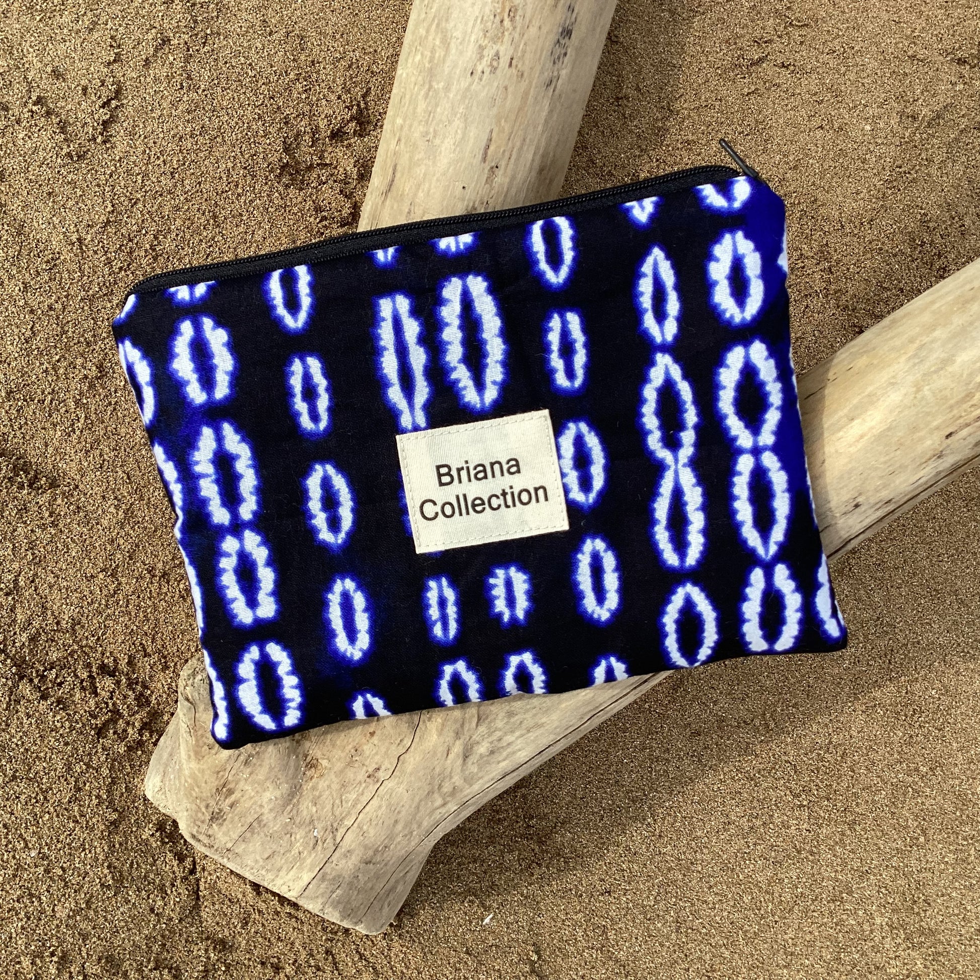 Pochette en coton wax tie and dye bleue 
