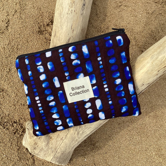 Pochette en coton wax tie & dye bleue 