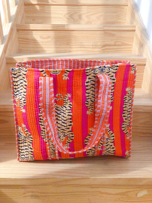 Sac fourre tout indien en coton block Print 