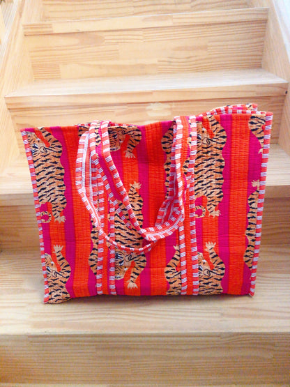 Sac indien en coton motifs tigres et rayures 
