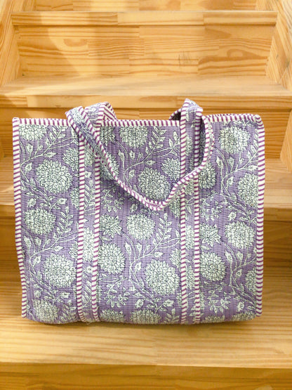 Sac fourre tout en coton matelassé indien voile de coton block Print 